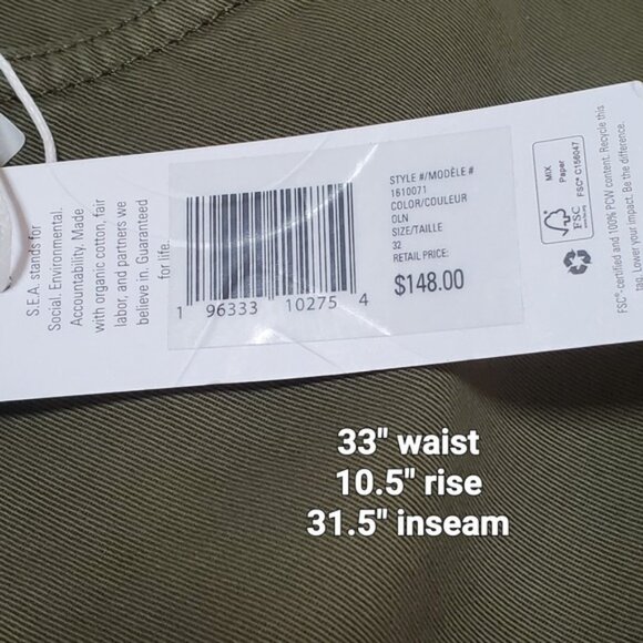 Outerknown Men's Chino Pants Double Pack Size 32 NWT 33x31 $148 Organic Cotton - Picture 4 of 6